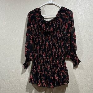 Forever21 Black Floral Smocked Mini Dress